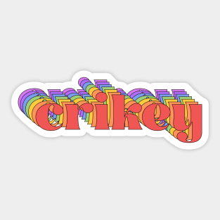 Meme: crikey (bright rainbow repeated letters) Sticker